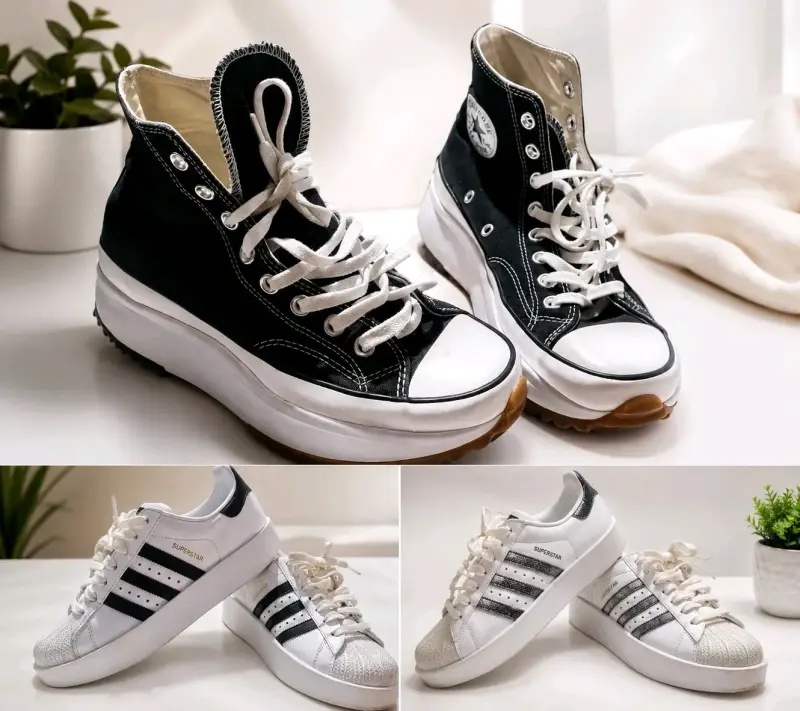 Zapatillas deportivas negras y blancas de lona y cuero