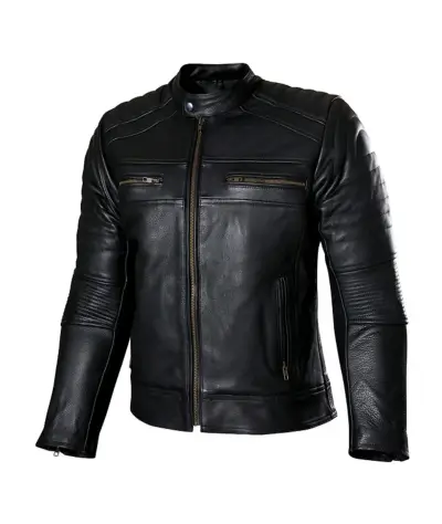 Chaqueta moto de cuero negra - miniatura 1