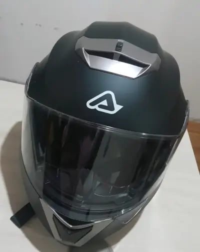 Casco de moto modular negro con visor - miniatura 1