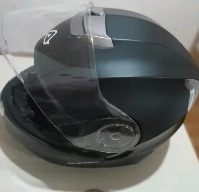 Casco de moto modular negro con visor - miniatura 2