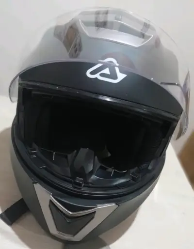 Casco de moto modular negro con visor - miniatura 3