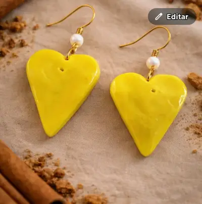 Pendientes artesanales de cerámica y madera - miniatura 1