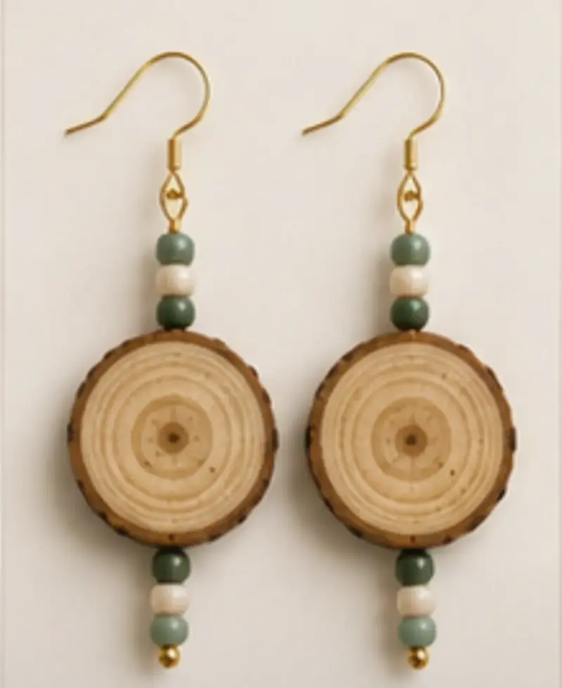 Pendientes artesanales de cerámica y madera - 2
