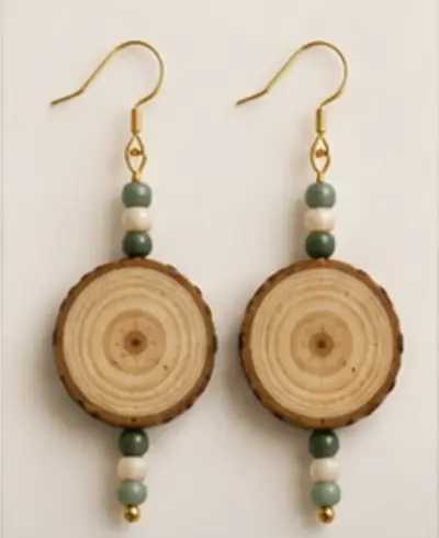 Pendientes artesanales de cerámica y madera - miniatura 2