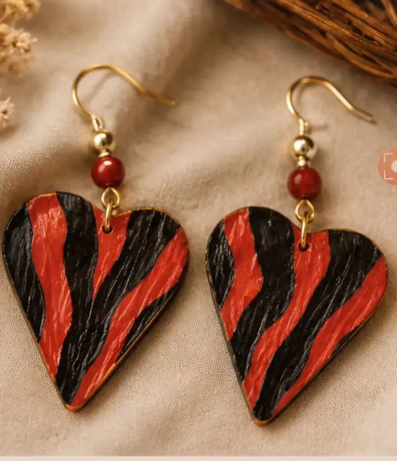Pendientes artesanales de cerámica y madera - 4