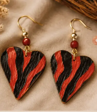 Pendientes artesanales de cerámica y madera - miniatura 4