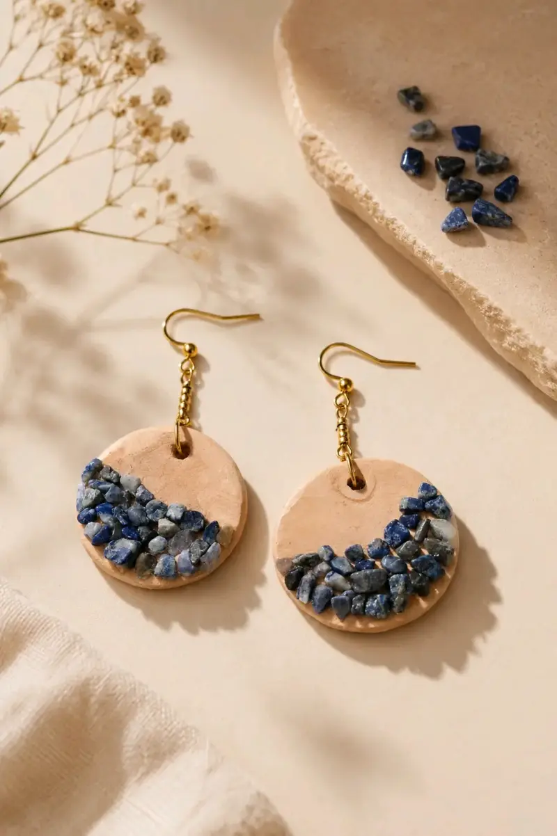 Pendientes artesanales de cerámica y madera - 5