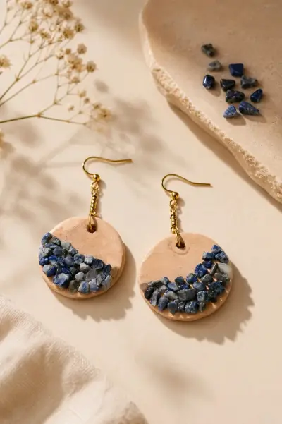 Pendientes artesanales de cerámica y madera - miniatura 5