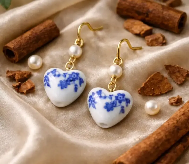 Pendientes artesanales de cerámica y madera - 6