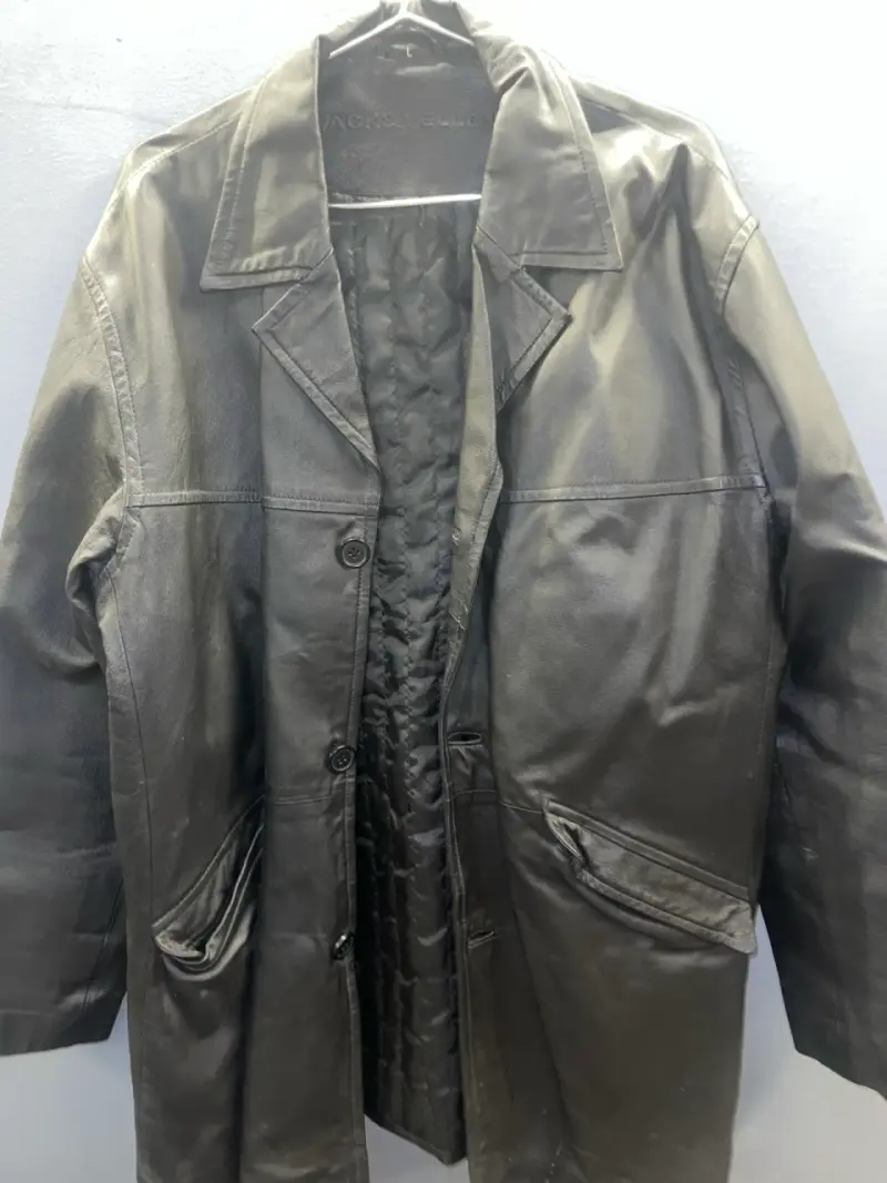 Abrigo de cuero negro para hombre talla L - 1