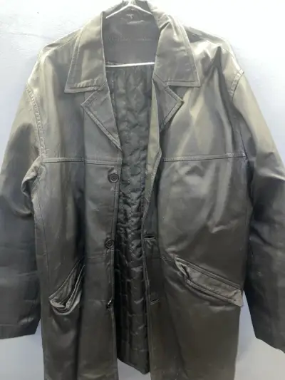 Abrigo de cuero negro para hombre talla L - miniatura 1