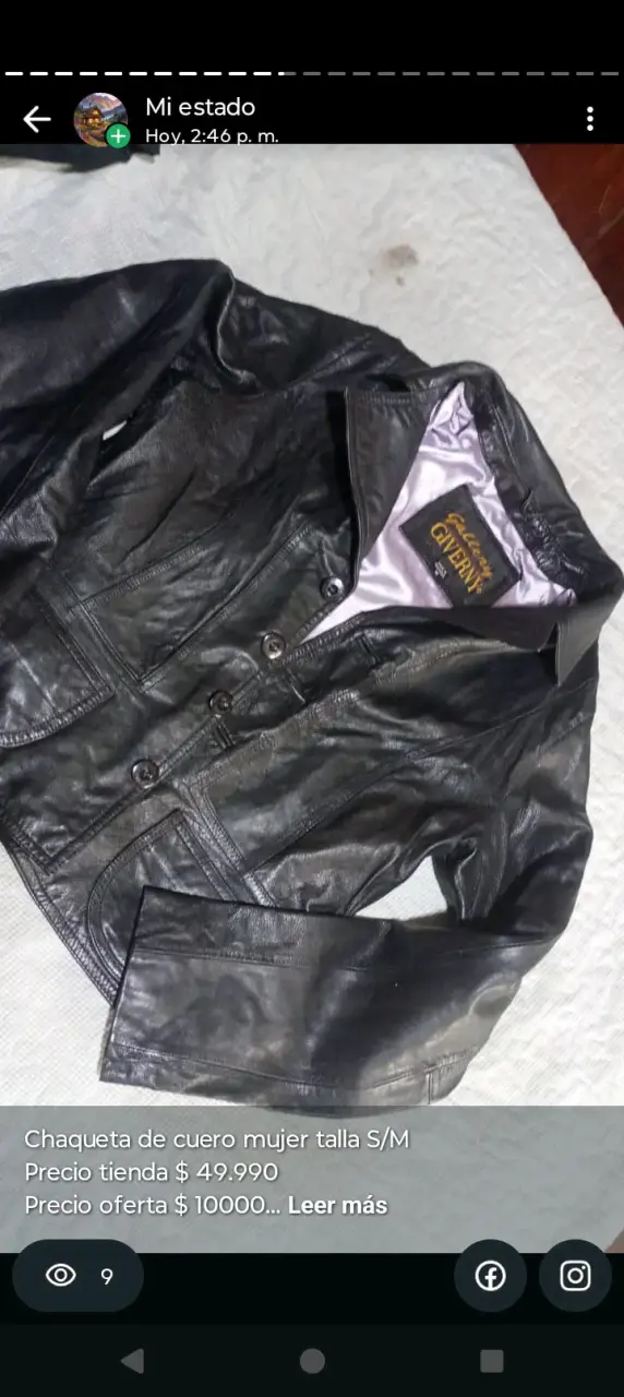 Chaqueta de cuero negra para mujer talla S/M