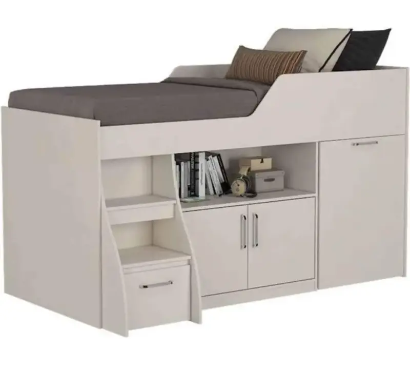 Cama alta con almacenamiento y escritorio