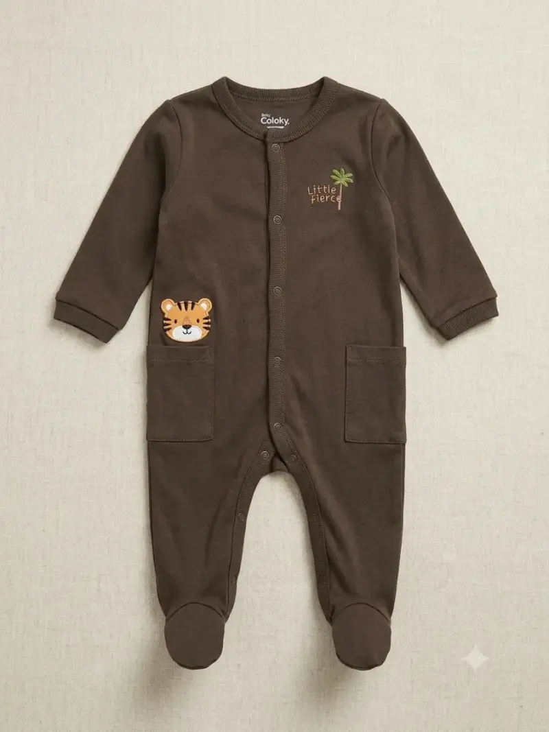 Enterito de bebé marrón con diseño de tigre Coloky