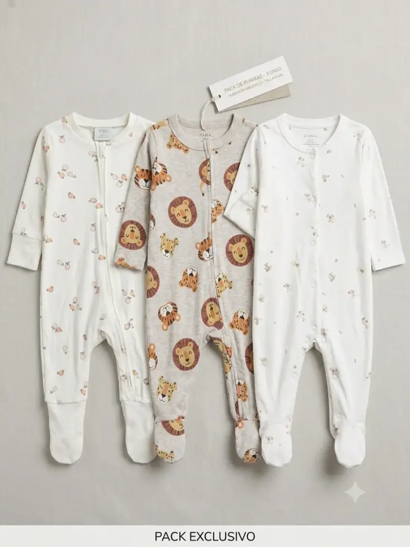 Pack de 3 pijamas de bebé algodón orgánico Zara
