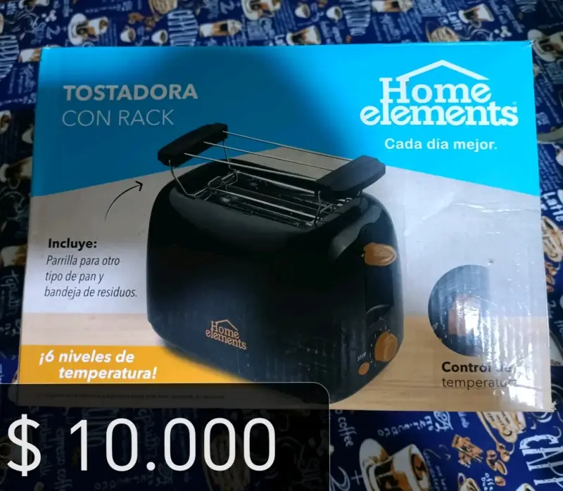 Tostadora Home Elements con rack y control de temperatura