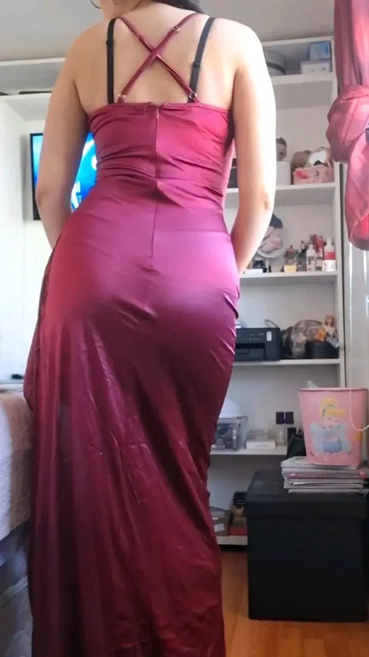 Vestido largo de fiesta burdeos con abertura - 2