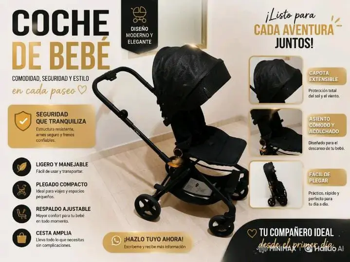 Coche de bebé moderno y elegante