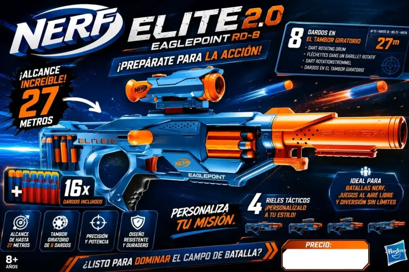 Lanzador Nerf Elite 2.0 Eaglepoint RD-8 con 16 dardos