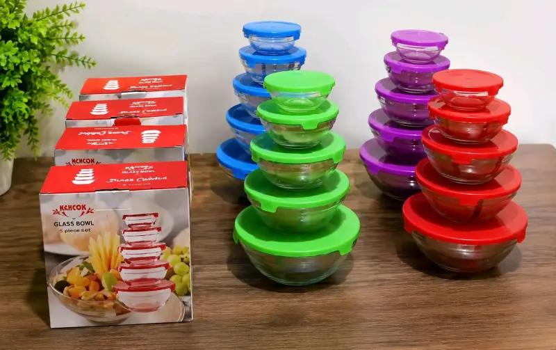 Set de Bowls de Vidrio con Tapas de Colores