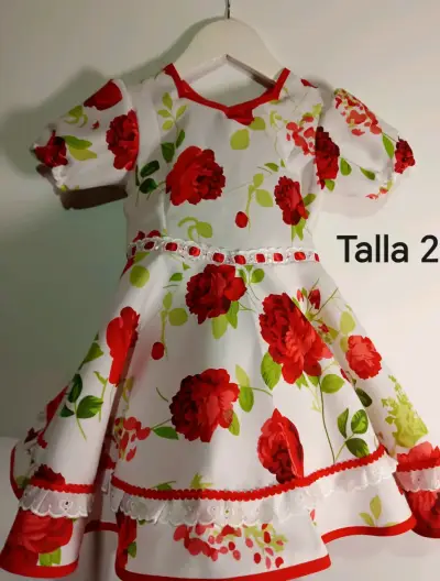 Vestido de cueca con estampado floral rojo talla 2 - miniatura 1