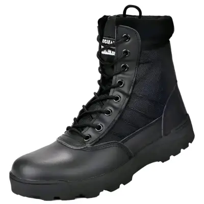 Botas tácticas negras de cuero y tela - miniatura 1
