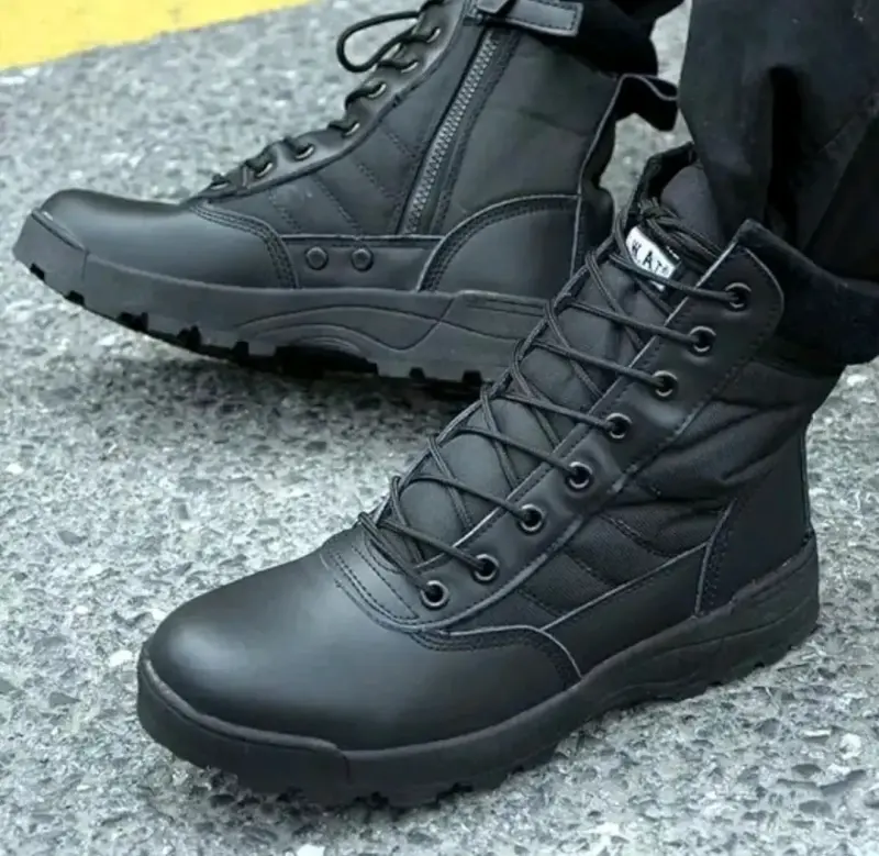 Botas tácticas negras de cuero y tela - 2