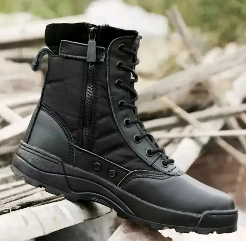 Botas tácticas negras de cuero y tela - 3