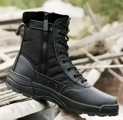 Botas tácticas negras de cuero y tela - miniatura 3