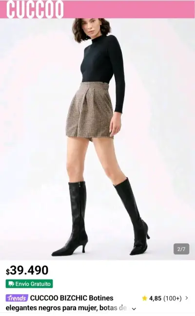 Botas negras de cuero para mujer con tacón - miniatura 1