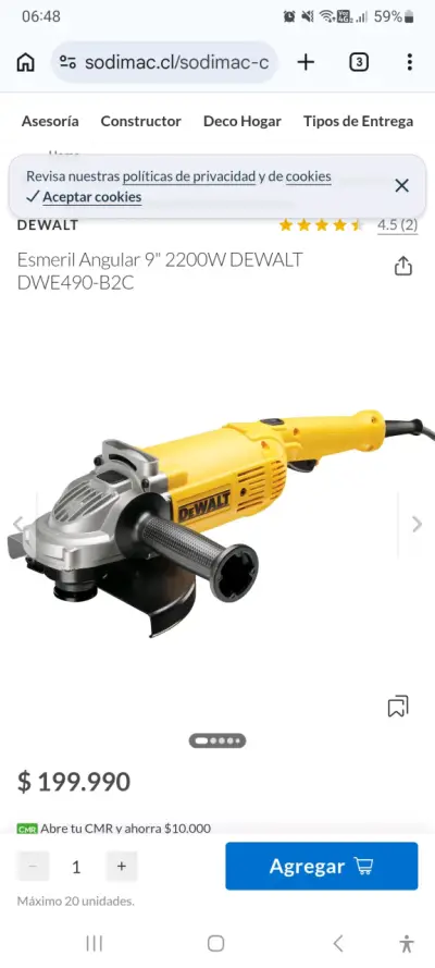 Esmeril Angular 9'' 2200W Dewalt usado - miniatura 1