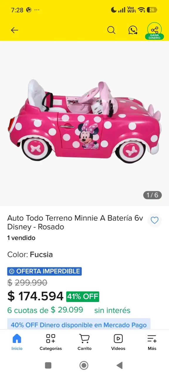 Auto eléctrico Minnie Mouse rosa para niños - 2