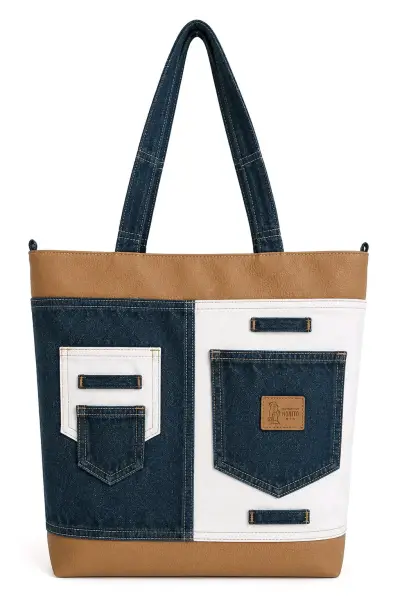 Bolso único tote de mezclilla y cuero sintético - miniatura 1