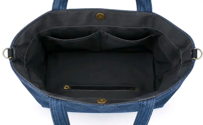 Bolso único tote de mezclilla y cuero sintético - 2