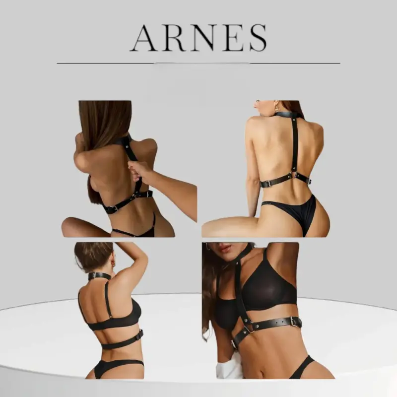 Arnés de cuero negro para mujer