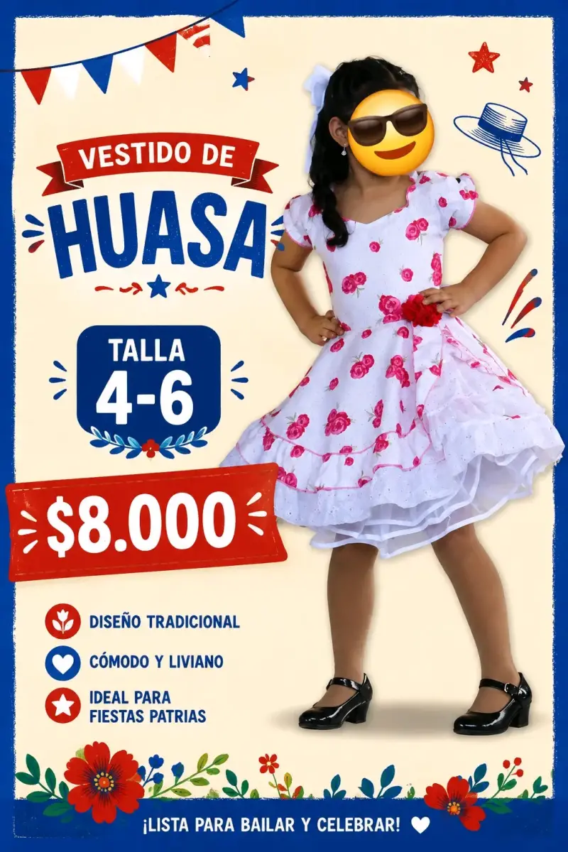 Vestido de Huasa para Niña Talla 4-6 - 2