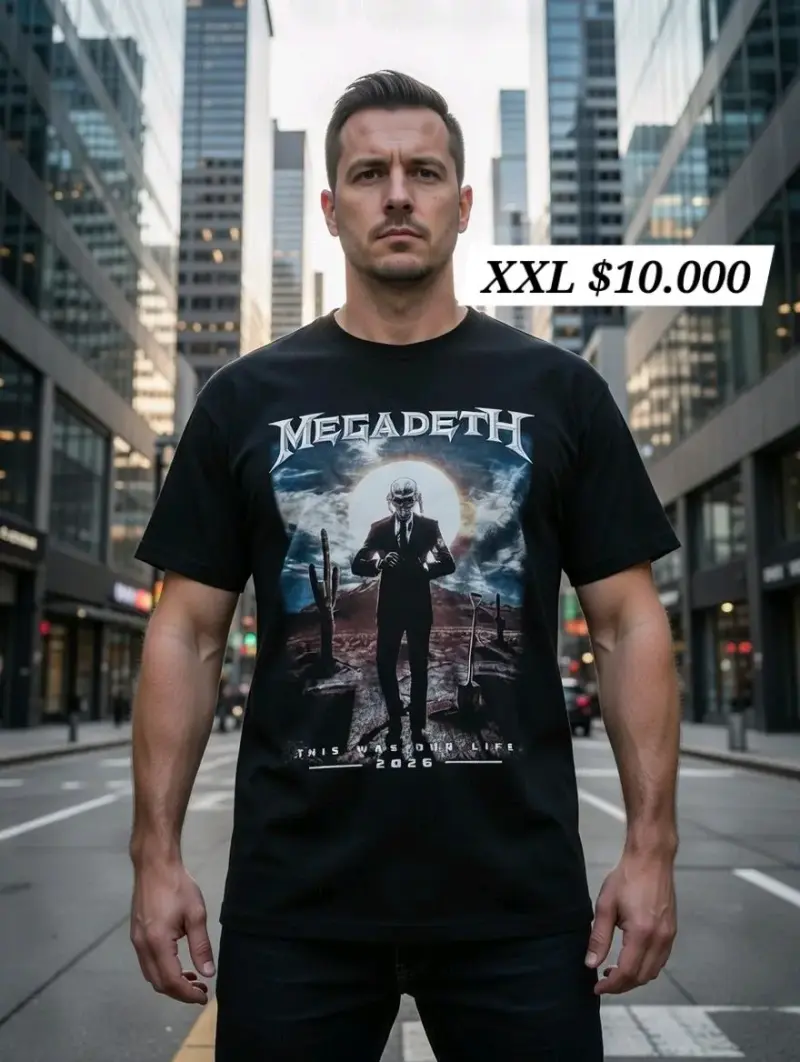 Polera Megadeth negra con diseño gráfico