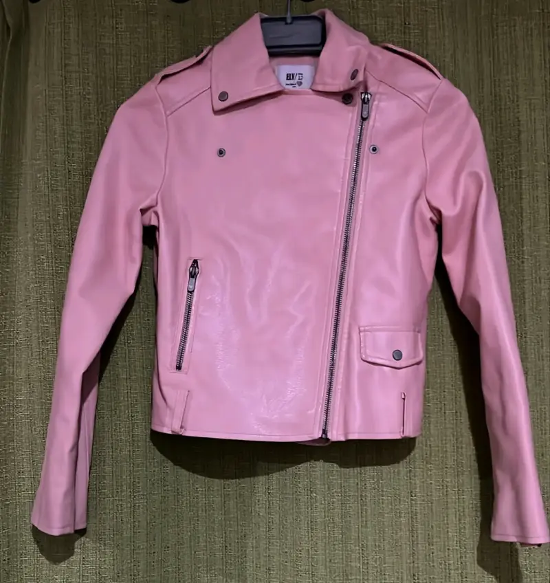 Chaqueta de cuero sintético rosa para mujer - 1