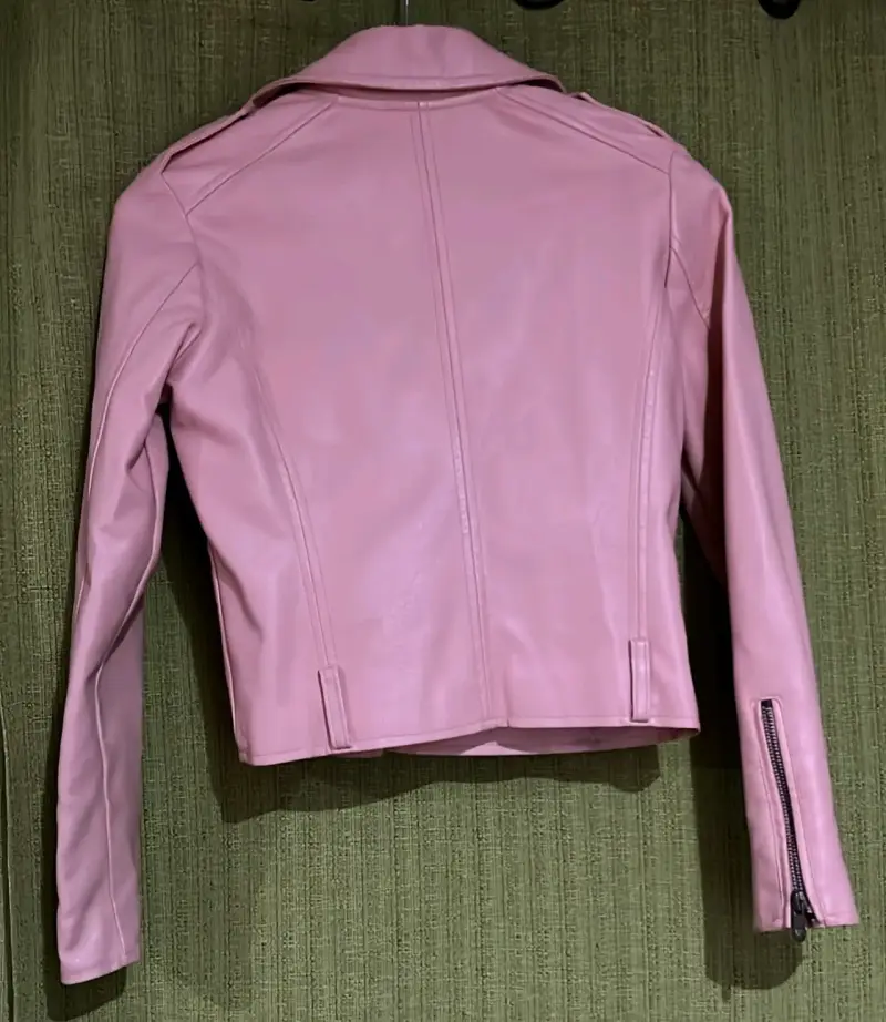 Chaqueta de cuero sintético rosa para mujer - 3