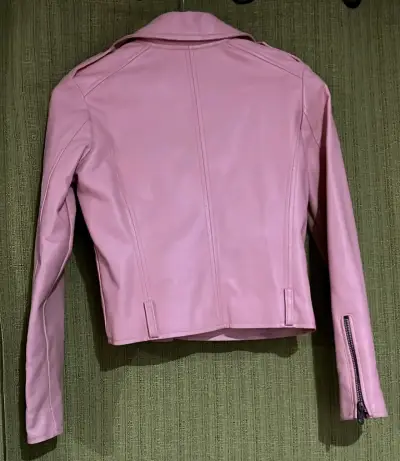 Chaqueta de cuero sintético rosa para mujer - miniatura 3