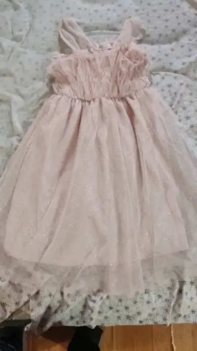 Vestido de fiesta rosa para niña con brillo - miniatura 1