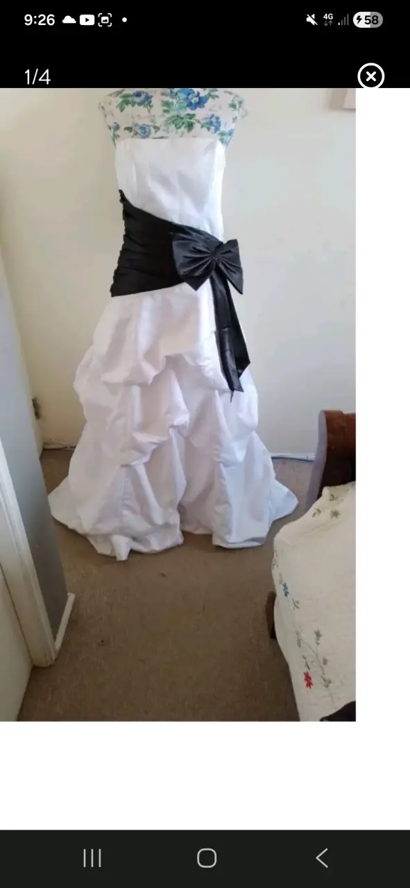 Vestido de fiesta blanco con lazo negro - 2