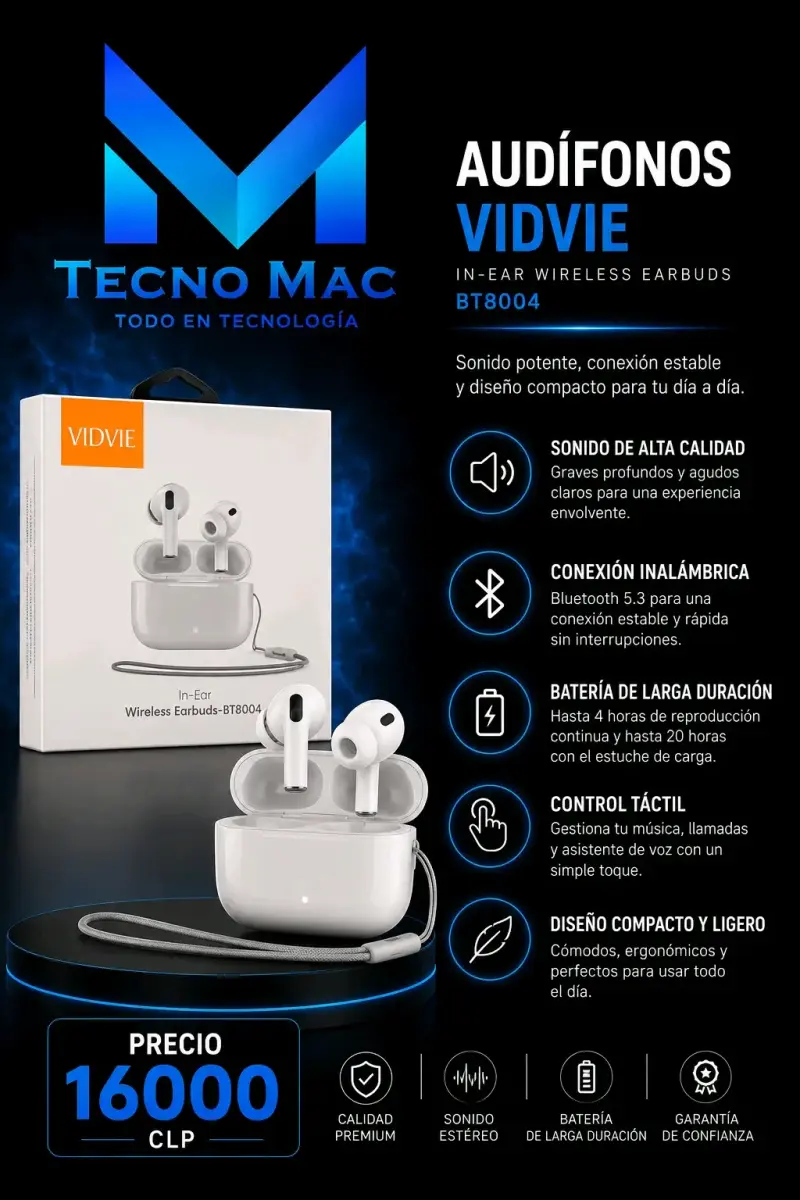Audífonos inalámbricos Vidvie BT8004 con sonido de alta calidad