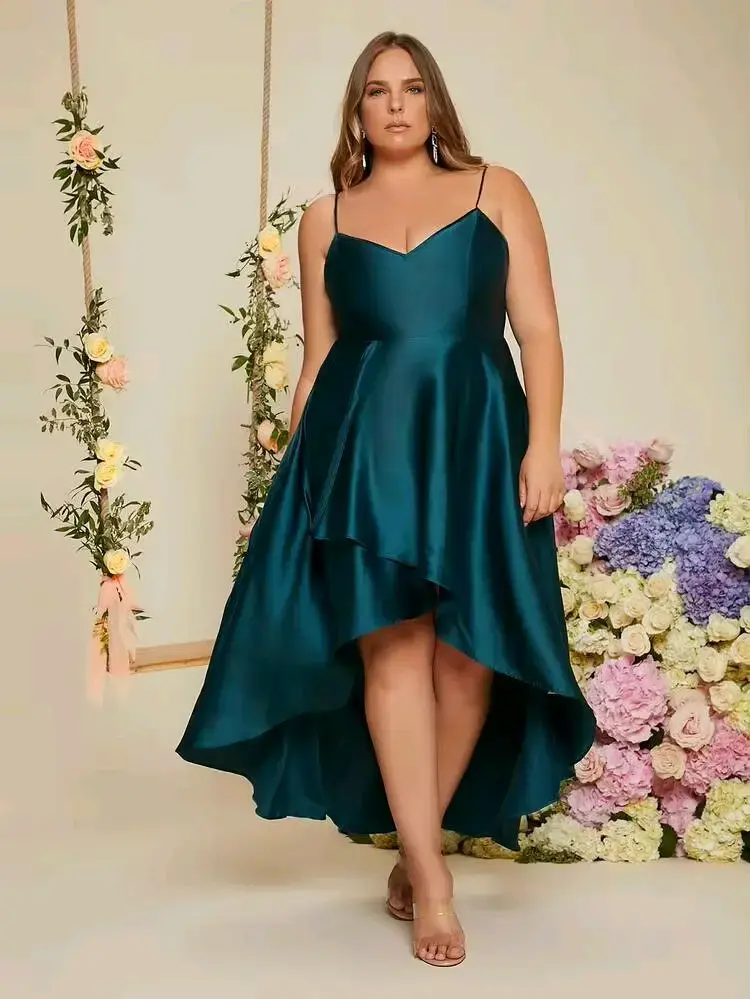 Vestido asimétrico verde esmeralda para mujer - 2