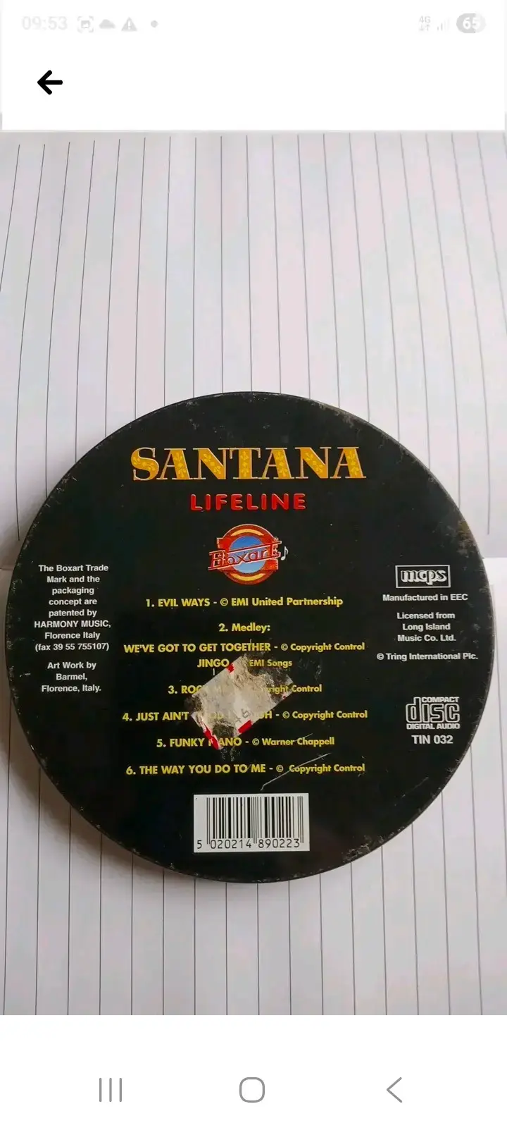 CDcaja circular grabado en Italia Santana Lifeline - 2