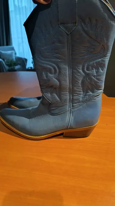 Botas vaqueras de cuero azul para mujer - miniatura 1