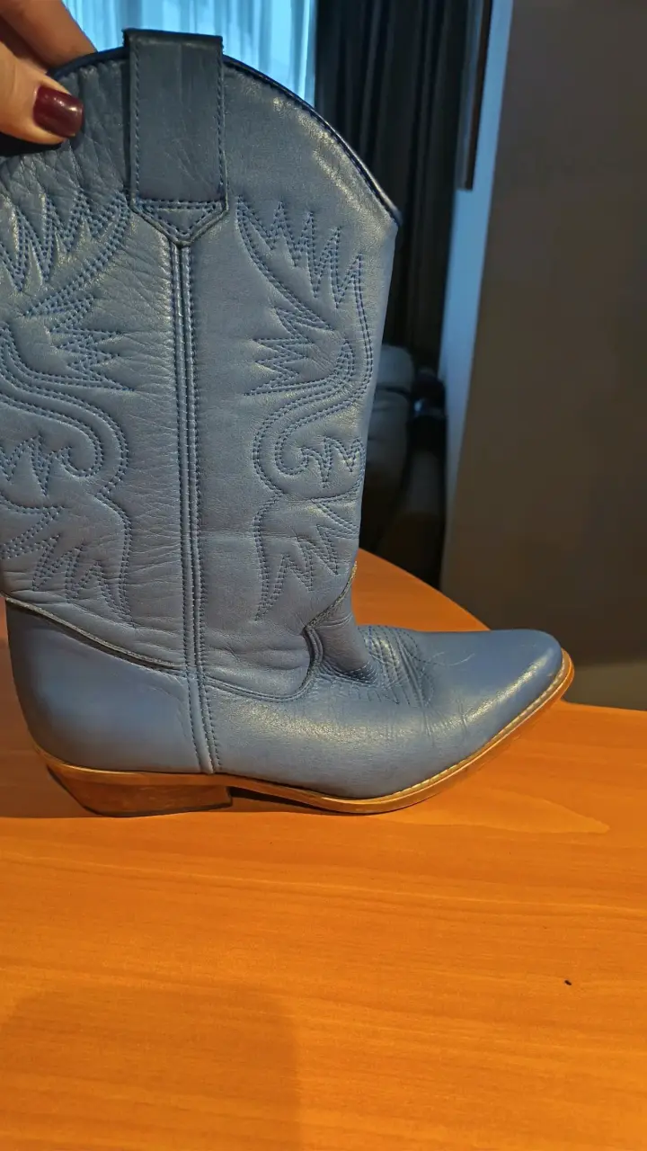 Botas vaqueras de cuero azul para mujer - 2