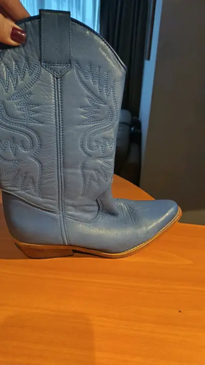 Botas vaqueras de cuero azul para mujer - miniatura 2