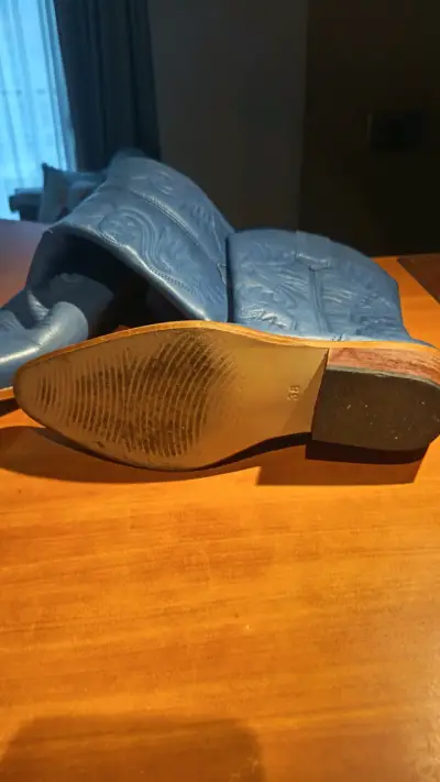 Botas vaqueras de cuero azul para mujer - miniatura 3