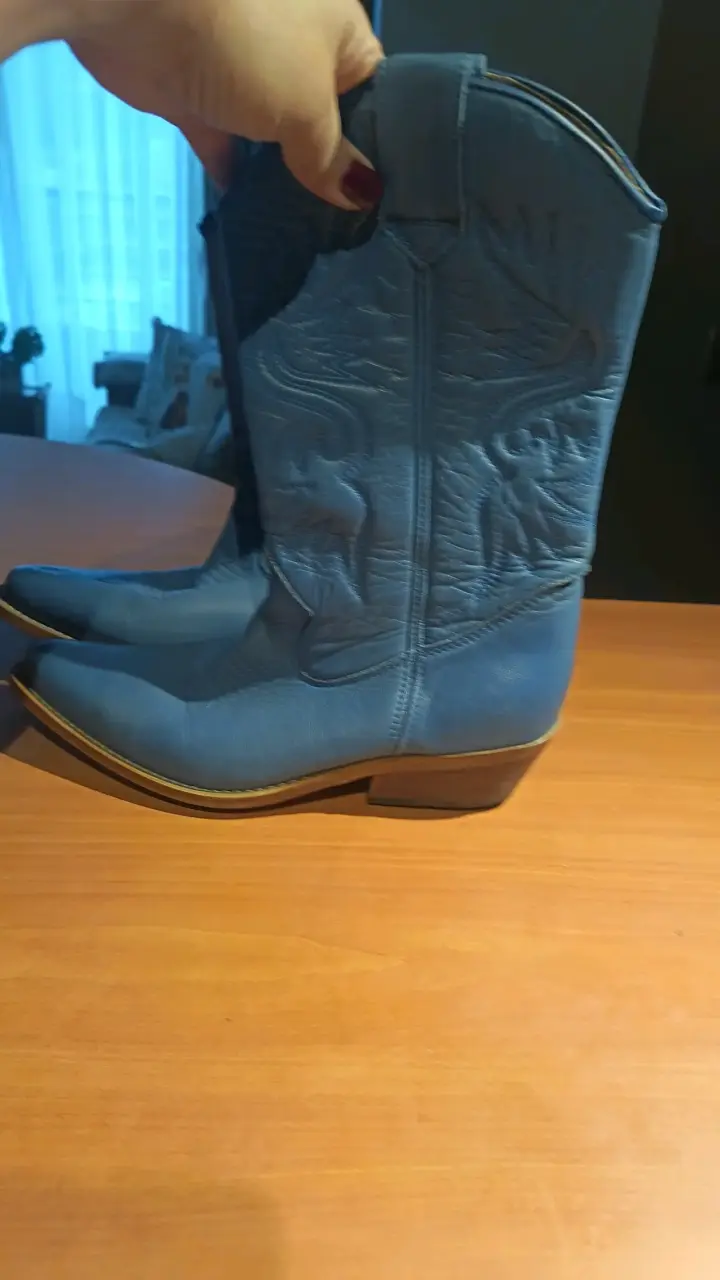 Botas vaqueras de cuero azul para mujer - 6